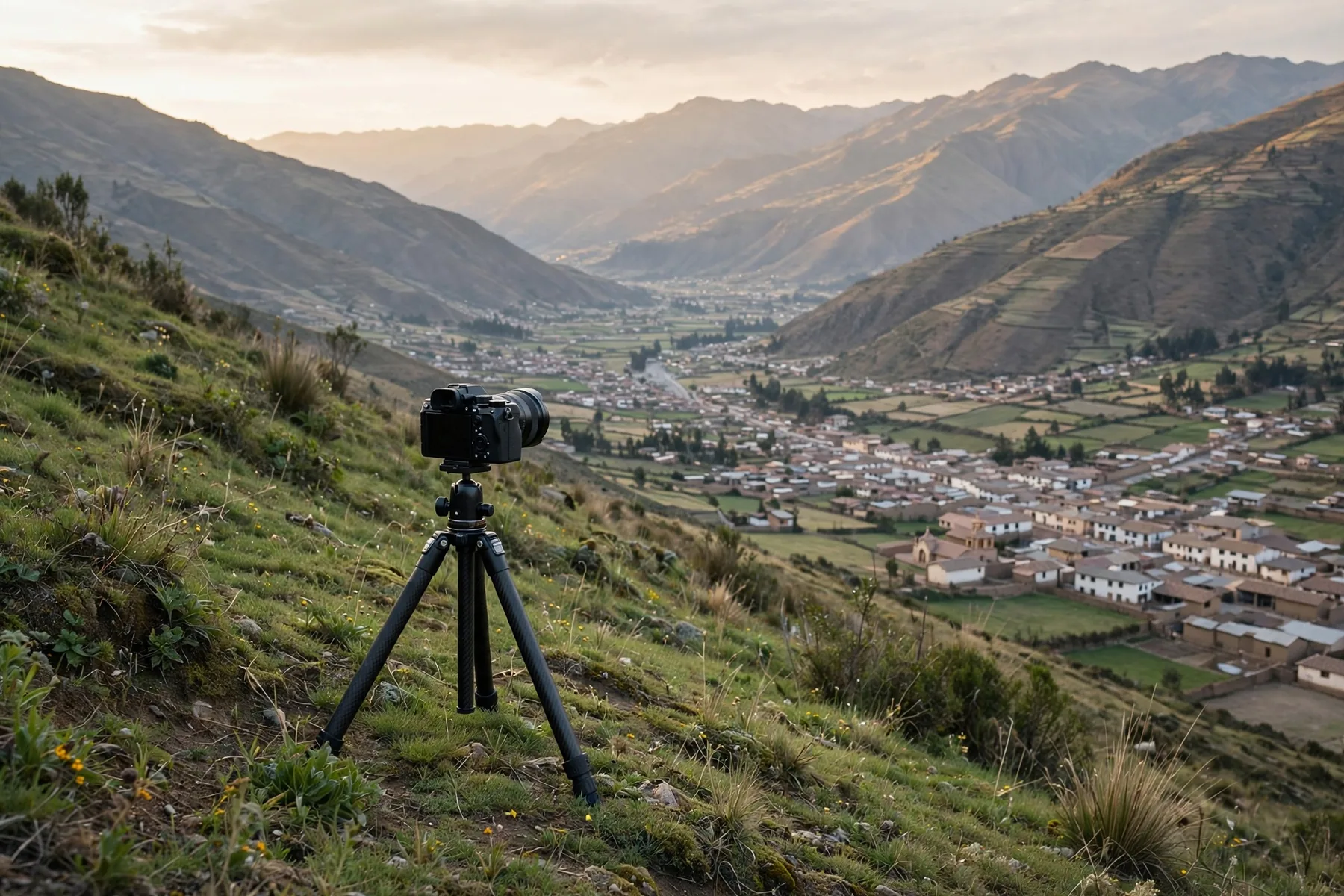 A camera outdoors at golden hour